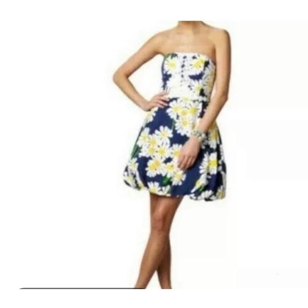 Lilly Pulitzer Original Look Lady Navy Daisy Strapless Ladybug Bubble Dress Sz 2